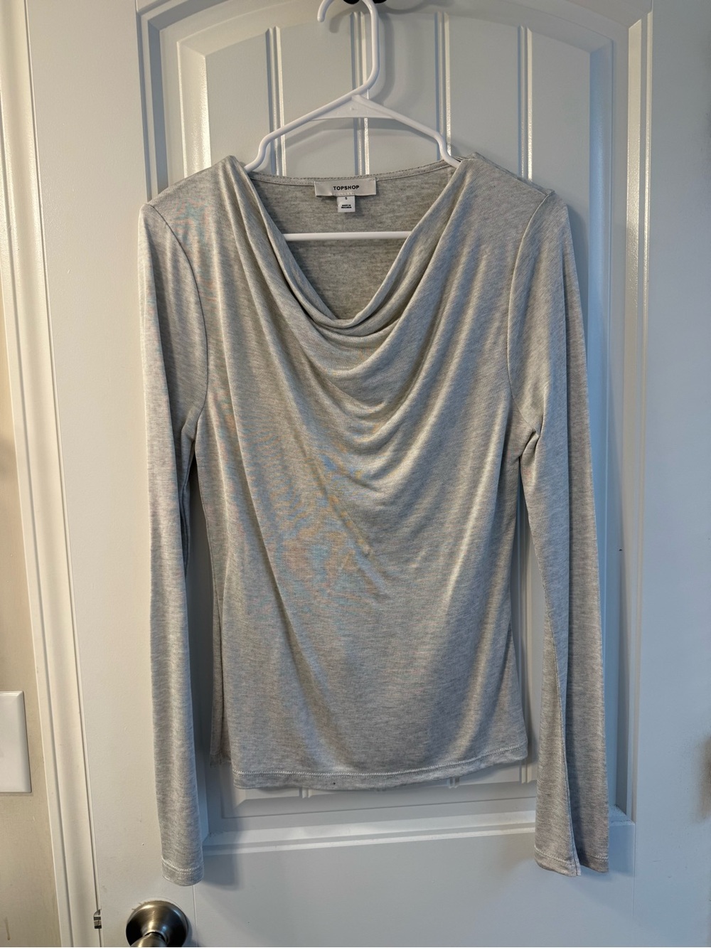 TOPSHOP Heather Light Gray Cowl Neck Long Sleeve Top